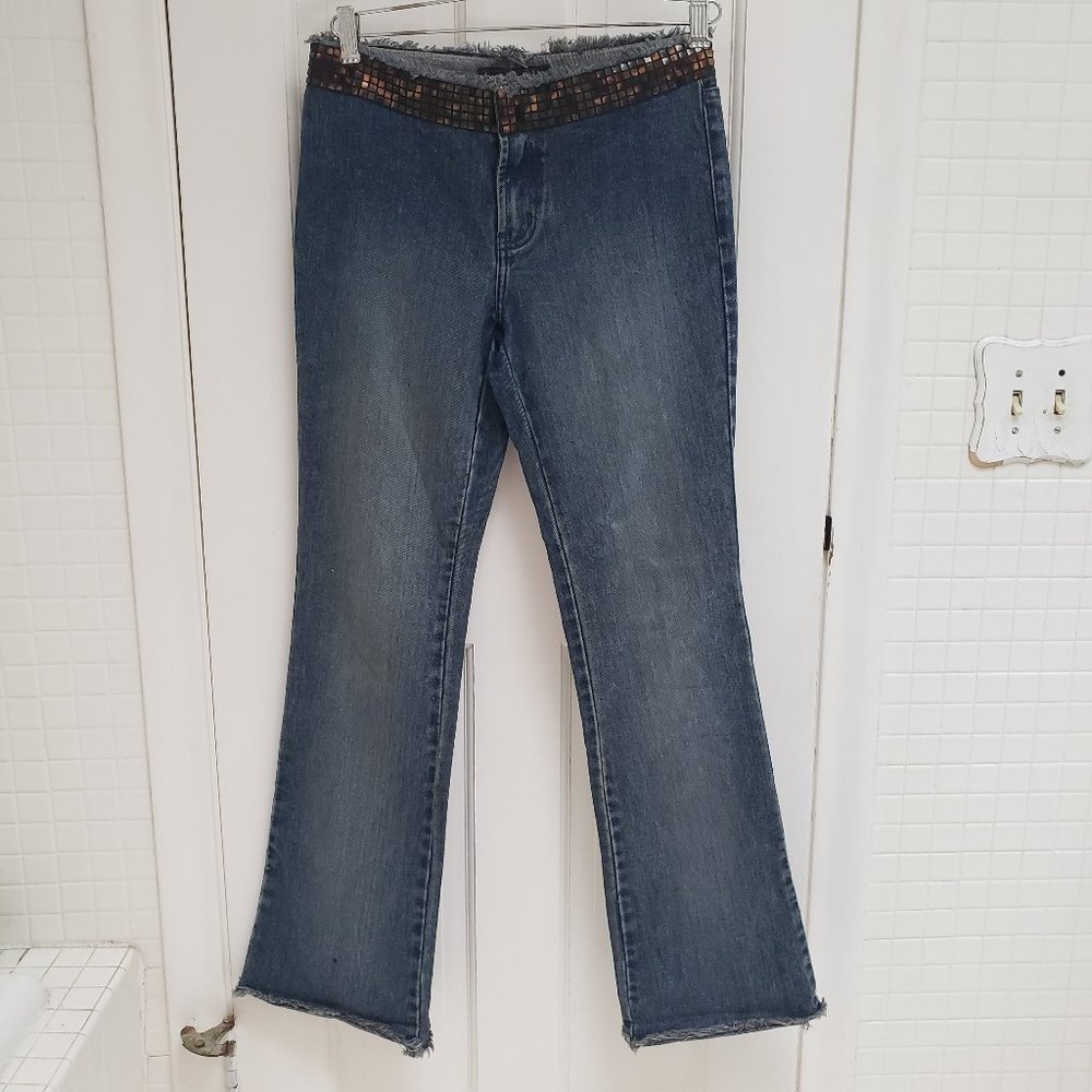 Rare Vintage Y2K Express Belt detail Bootcut Jeans Frayed Waist 3/4